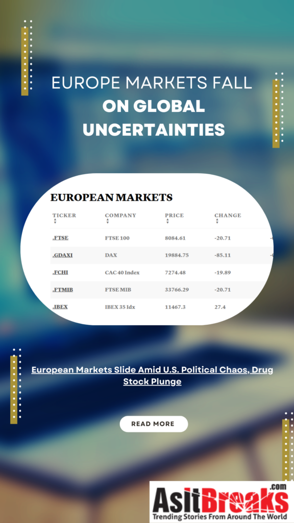 European Markets Slide Amid U.S. Political Chaos, Drug Stock Plunge